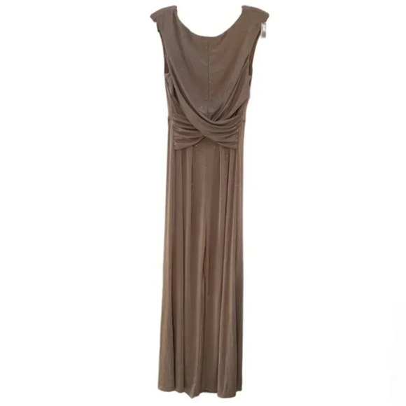 Eliza J Twist Front Boat Neck Jumpsuit Taupe Glittery 4 - Picture 7 of 16